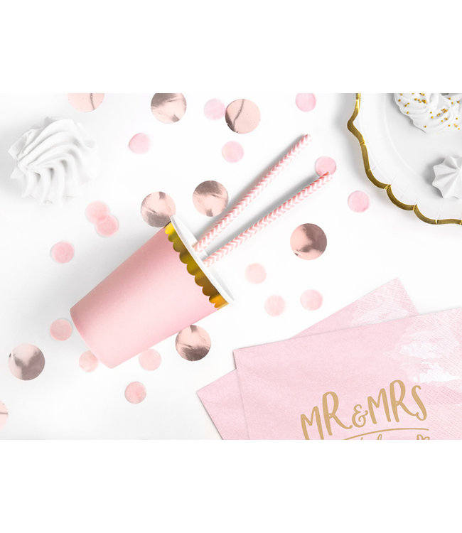 Papieren bekers - roze met gouden rand - 6 stuks