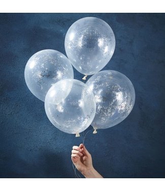 Ginger Ray OUTLET Glitter ballon sterren - zilver - 5 stuks