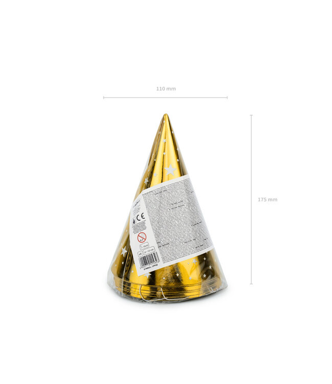 Feestmuts - goud met ster- 6 stuks