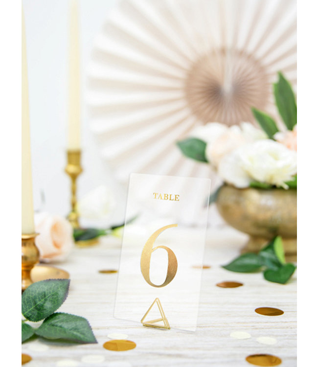 Tafelnummer kaartjes - transparant/ goud