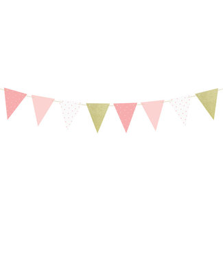 PartyDeco Papieren vlaggenlijn roze & goud glitter | 1,3 meter | DIY
