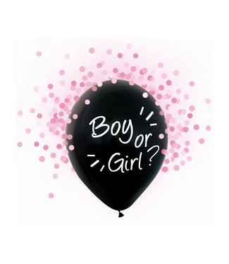 GoDan Gender Reveal confettiballonnen Boy or girl? - roze - 4 stuks
