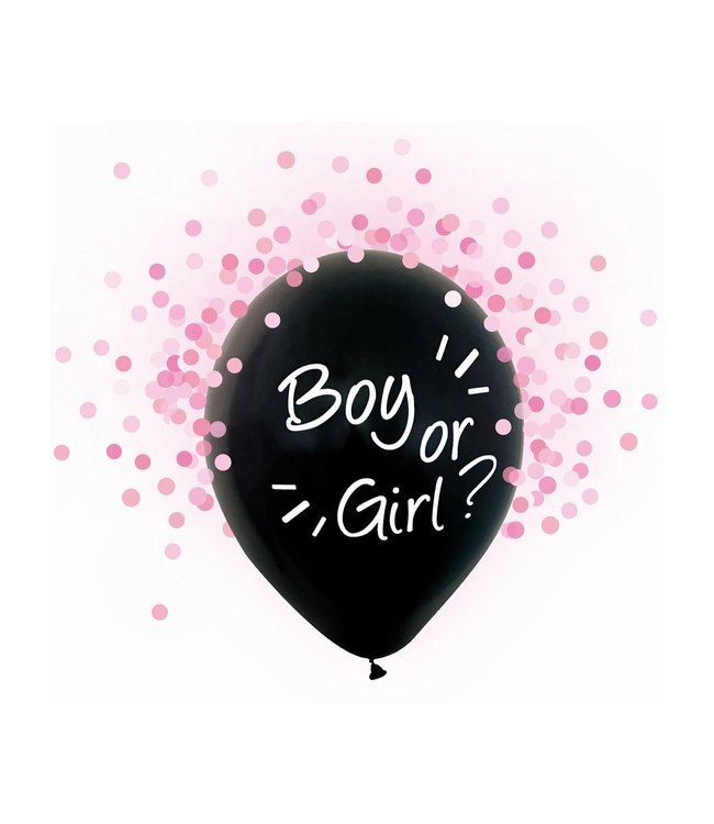 GoDan Gender Reveal confettiballonnen Boy or girl? - roze - 4 stuks