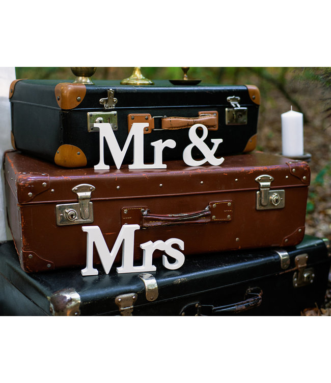 Mr & Mrs | Houten decoratie | Wit | 50 x 9,5 cm