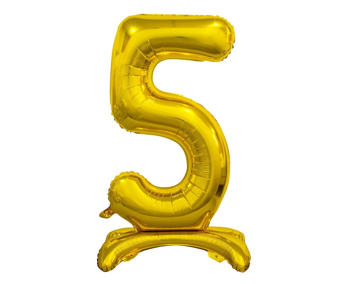 Cijferballon staand 5 goud - 38 cm