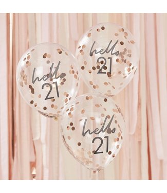 Ginger Ray Confettiballonnen 21 jaar | Hello 21 | 5 stuks