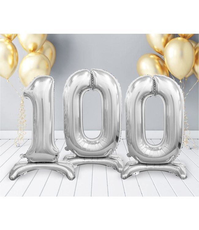 Cijferballon staand 0 XL Zilver - 74 cm