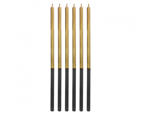 Kaarsjes goud/zwart - 14,5 cm - 6 stuks