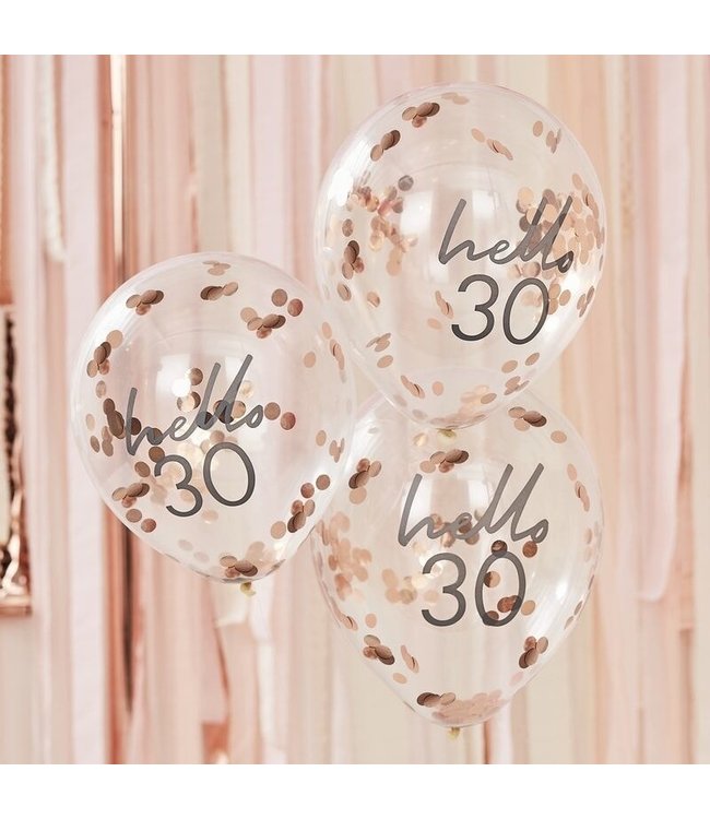 Confettiballonnen 30 jaar | Hello 30 | 5 stuks