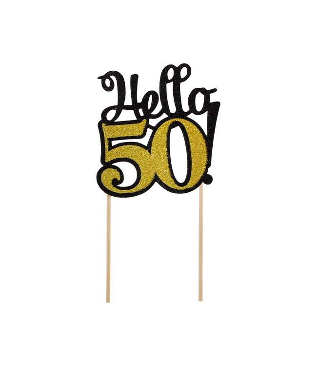 Taarttopper Hello 50 | Zwart & goud | 10 x 19cm