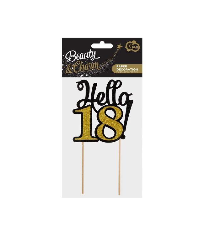 Taarttopper Hello 18 | Zwart & goud | 10 x 19cm