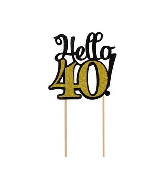 Beauty & Charm Taarttopper Hello 40 | Zwart & goud | 10 x 19cm