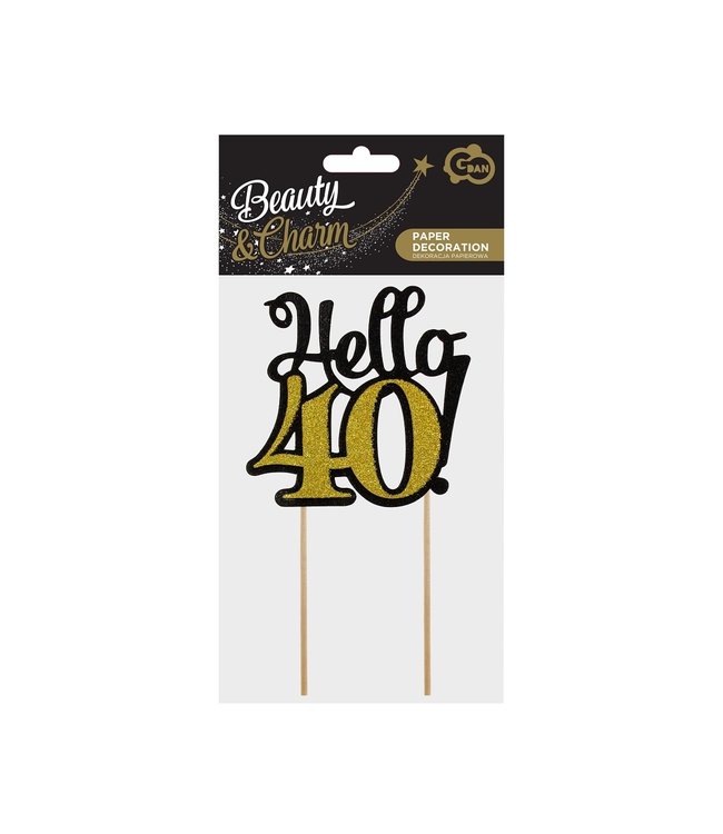 OUTLET Taarttopper Hello 40 | Zwart & goud | 10 x 19cm