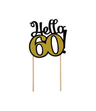 Beauty & Charm Taarttopper Hello 60 | Zwart & goud | 10 x 19cm