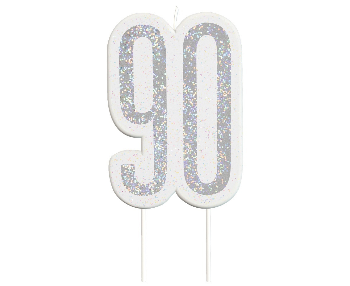 Kaars 90 jaar - glitter zilver