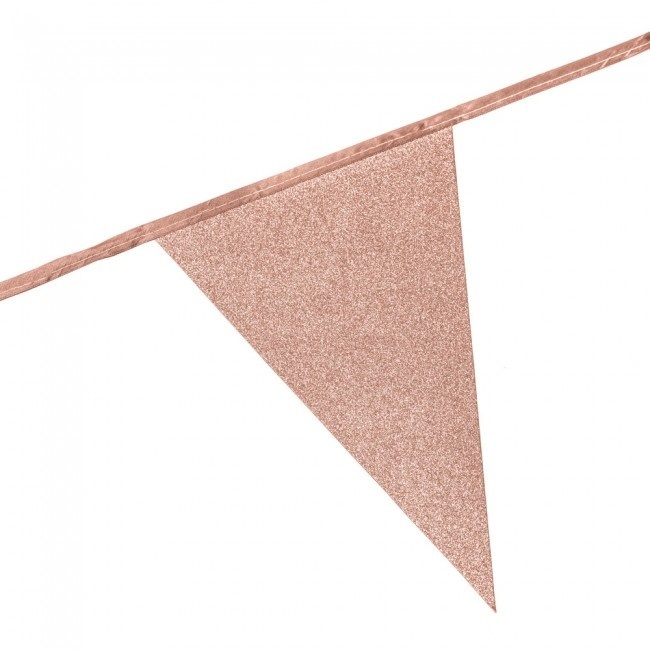 Glitter vlaggetjes rosegoud - 6 meter MINI