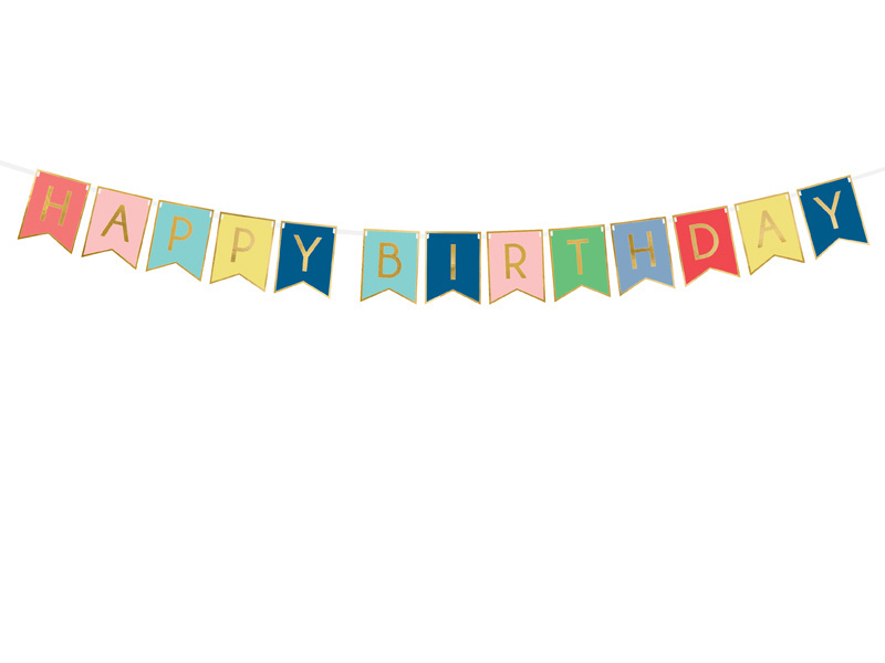 Banner slinger Happy Birthday kleuren mix