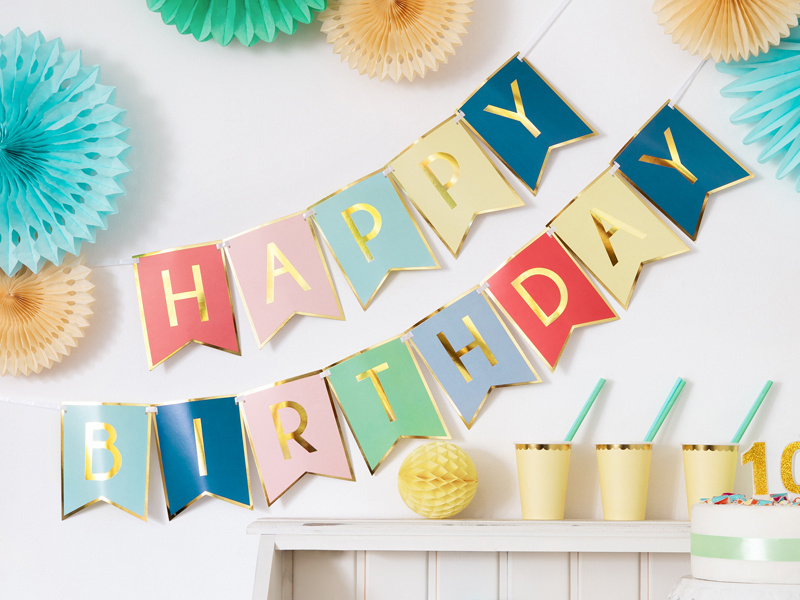 Banner slinger Happy Birthday kleuren mix