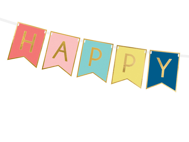 Banner slinger Happy Birthday kleuren mix