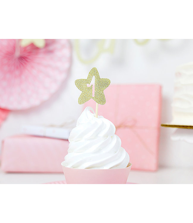 Cupcake Toppers 1st Birthday Gouden Sterren 6 stuks