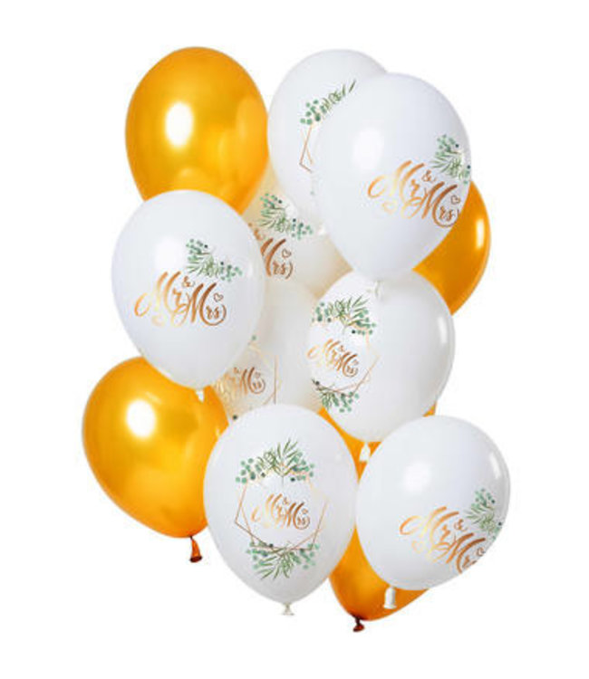 Folat Ballonnen Bruiloft 'Mr & Mrs' - 12 stuks