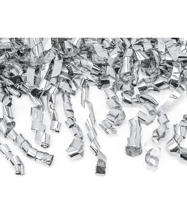 Confettikanon zilveren slierten - 40 cm - Streamers