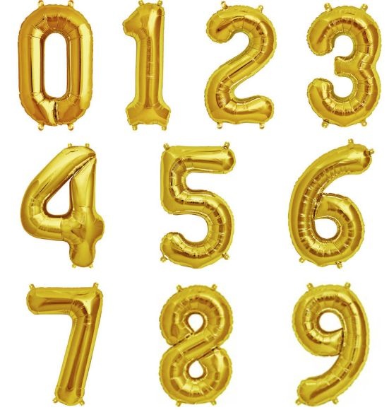 Cijfer folieballon 0 t/m 9 - kies je nummer - goud
