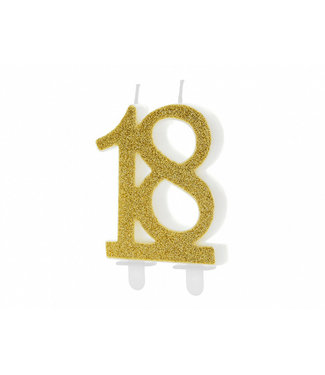 PartyDeco Kaars 18 jaar | Glitter goud | 7,5 cm