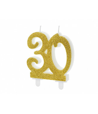 PartyDeco Kaars 30 jaar - glitter goud