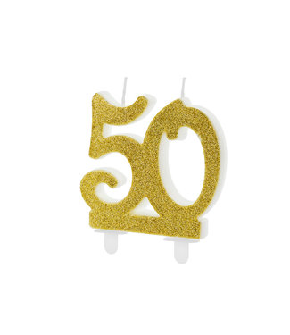 PartyDeco Kaars 50 jaar - glitter goud