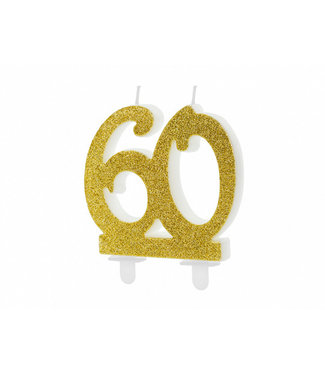 PartyDeco Kaars 60 jaar - glitter goud