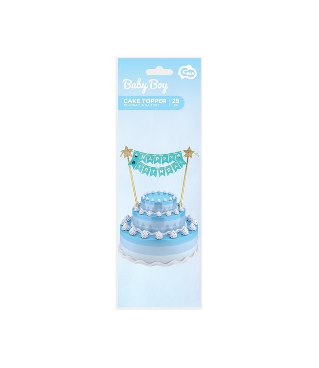 Taarttopper - Happy Birthday vlaggetjes - Blauw