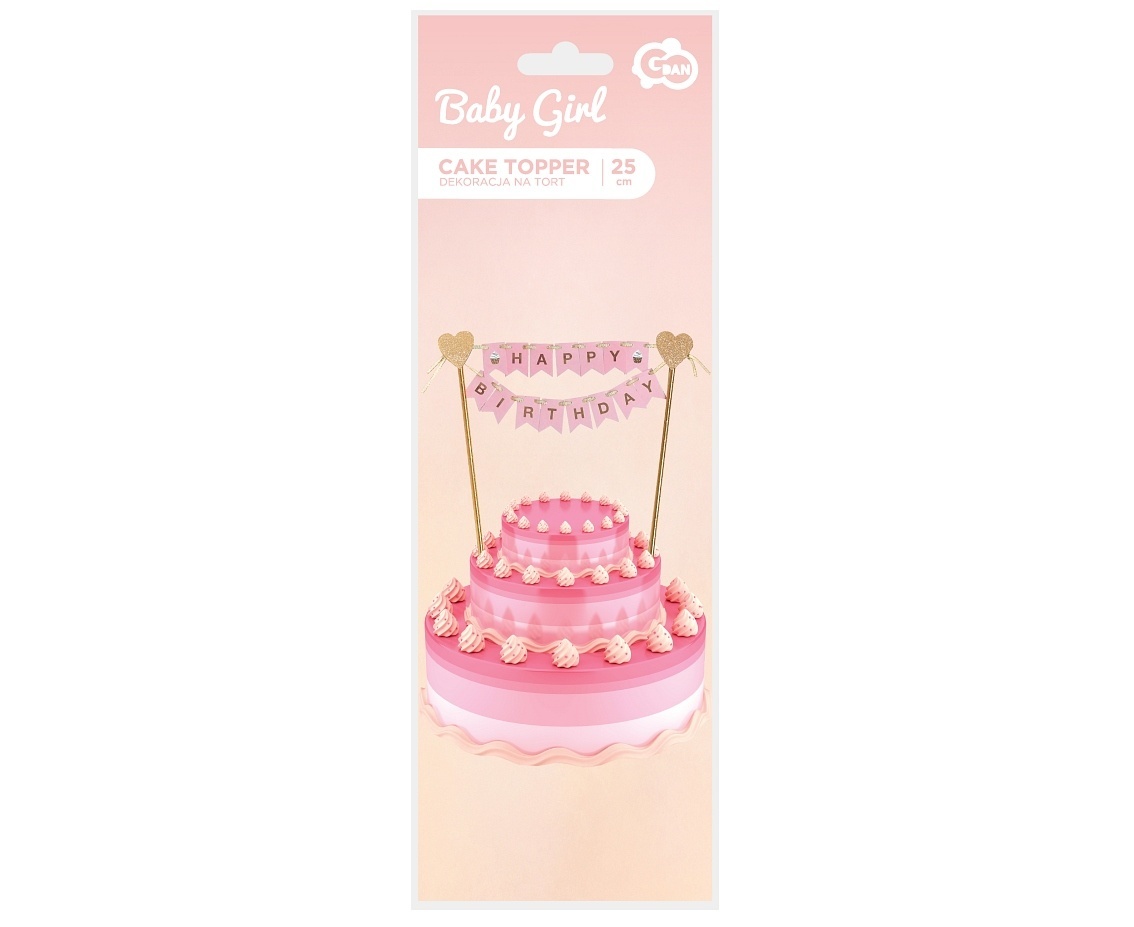 Taarttopper - Happy Birthday - Vlaggetjes - Roze