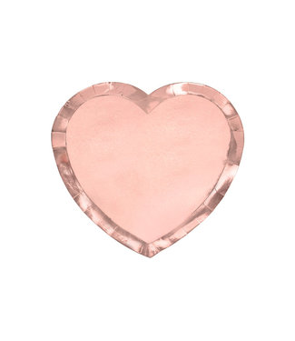 PartyDeco Bordjes hartvorm Rosegoud 21 cm | 6 stuks