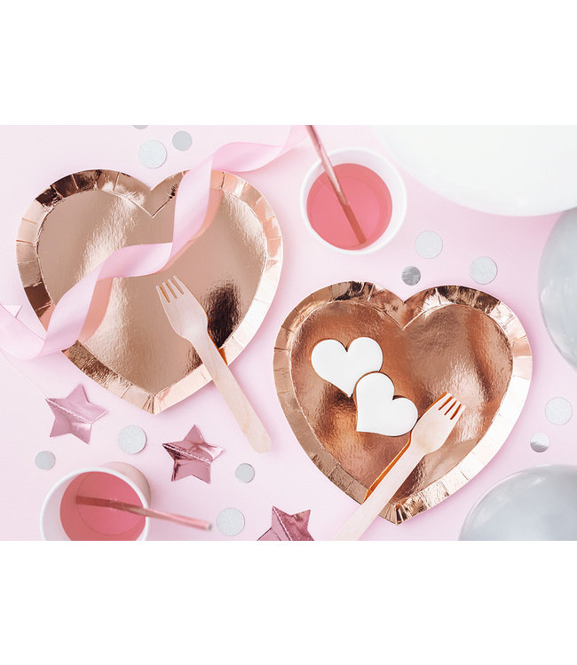 Bordjes hartvorm Rosegoud 21 cm | 6 stuks