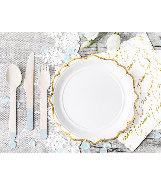 Bordjes wit met gouden rand | 6 stuks