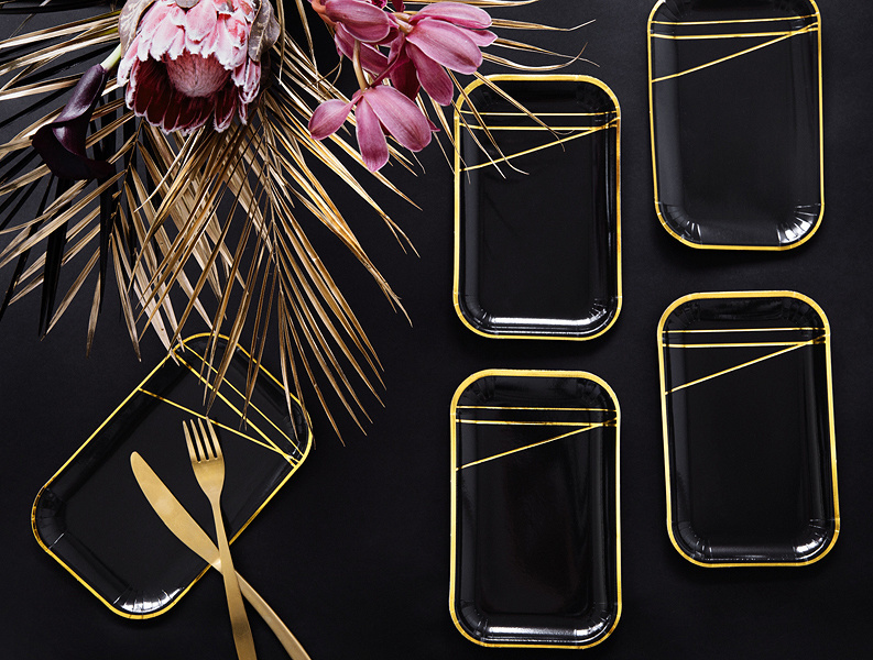 Borden Rectangle zwart/goud - 22cm (6 stuks)