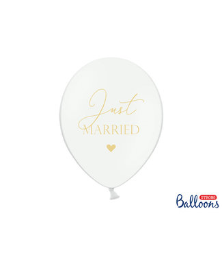 PartyDeco Ballonnen Just Married | wit & goud | 6 stuks