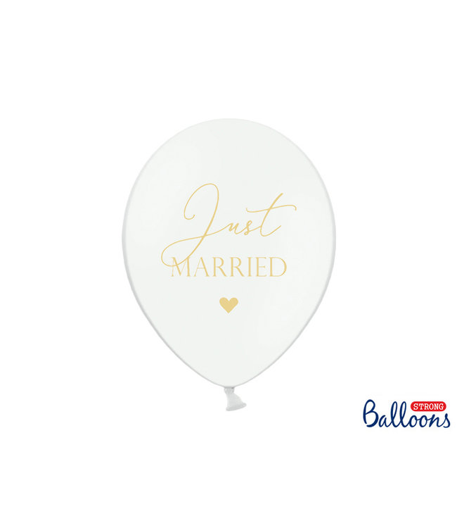 PartyDeco Ballonnen Just Married | wit & goud | 6 stuks