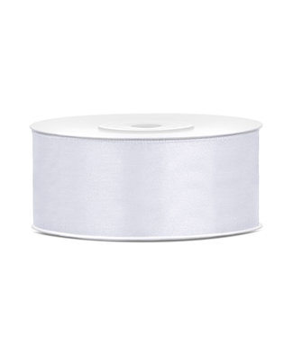 PartyDeco Satijnen lint wit | 25mm x 25 m
