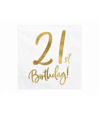 PartyDeco Servetten - 21st  birthday - Goud - 20 stuks