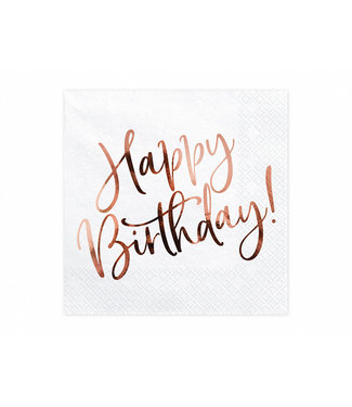 PartyDeco Servetten Happy Birthday! - Rosé Goud - 20 stuks