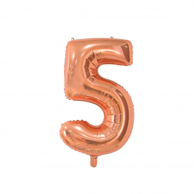 Cijferballon 5 Rose goud - 66 cm