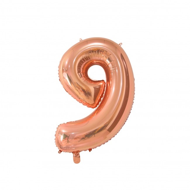 Cijferballon 9 Rose gold - 66 cm