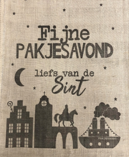 Jute zak - Sinterklaas - Fijne pakjesavond 60x100cm