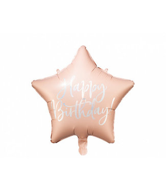 PartyDeco Folieballon - Happy Birthday - lichtroze - 40cm