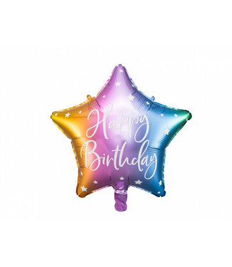 PartyDeco Folieballon Happy Birthday ster regenboog - 40cm