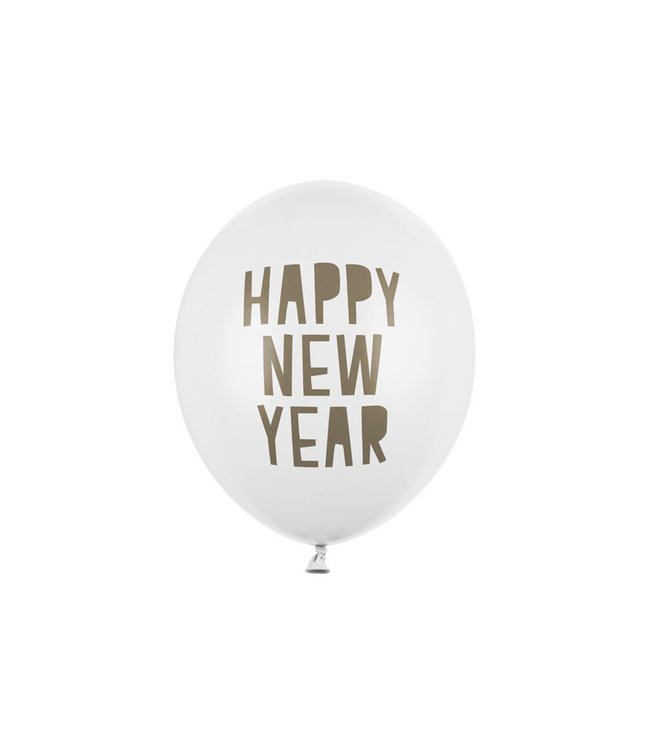 PartyDeco Ballonnen Happy New Year, Pastel Pure White (1 pkt / 6 pc.)