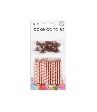 Fiesta OUTLET Kaarsjes rosegoud 12 stuks - met houder