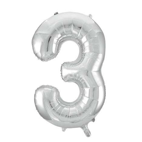 Cijferballon 3 zilver - 86 cm